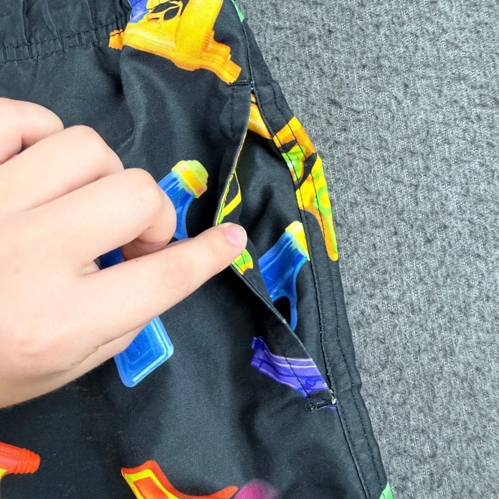 Brooklyn‎ Cloth Volley Shorts Men's Small Black Neon Water Gun Print Swim Trunks